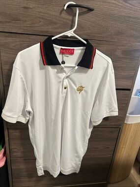 White Polo with Black Collar and Red-Green Stripe size S